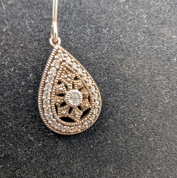 Silver Teardrop Earrings Rhinestone Drop Earrings 925 Silver - Picture 4 of 6